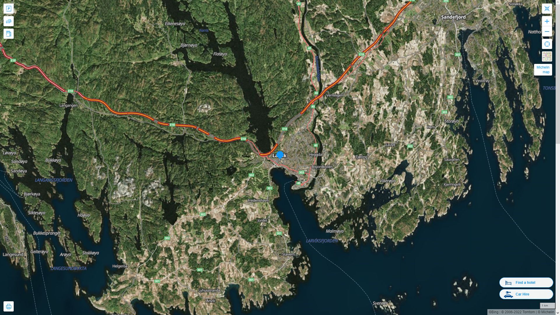 Larvik Highway and Road Map with Satellite View